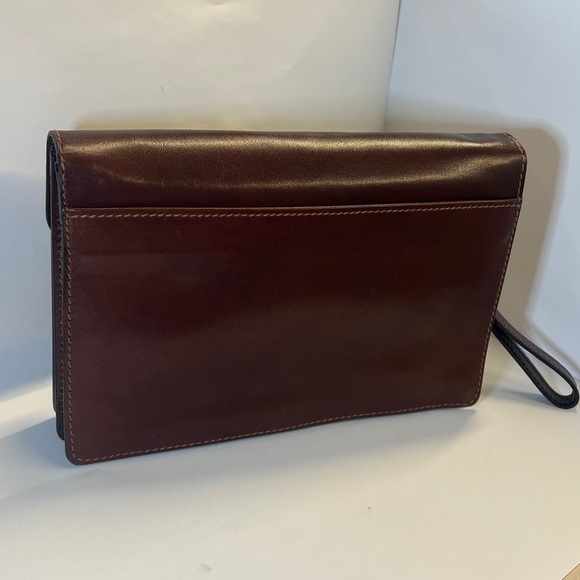 Bally Vintage Smooth Dark Brown Leather Stuctured Large Wristlet Clutch Bag - Picture 4 of 14